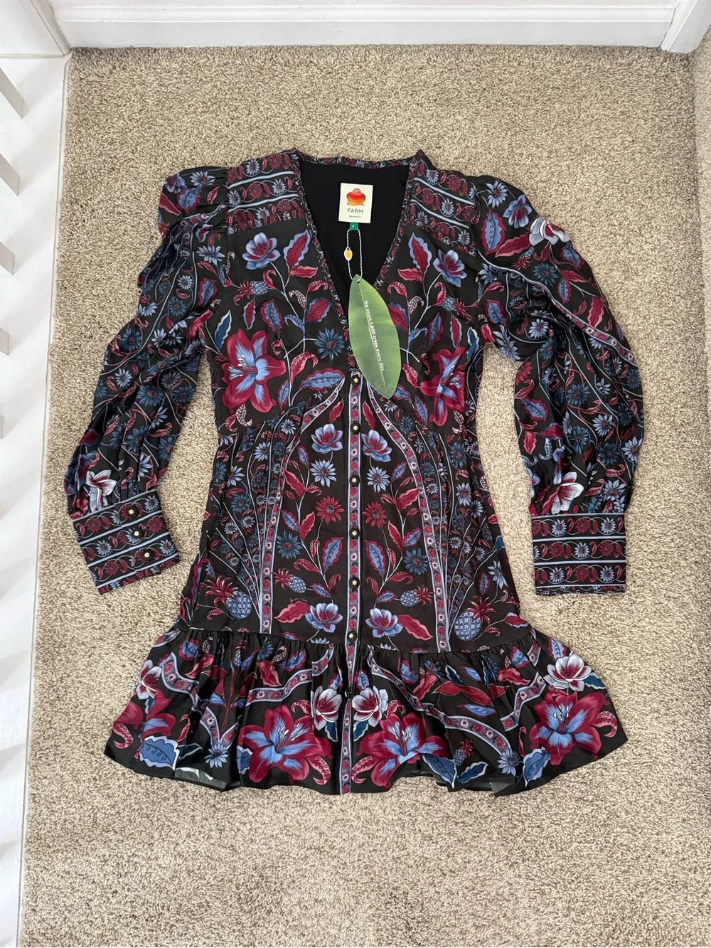 NWT Farm Rio Marcelle Floral Long Sleeve Mini Dress Size S